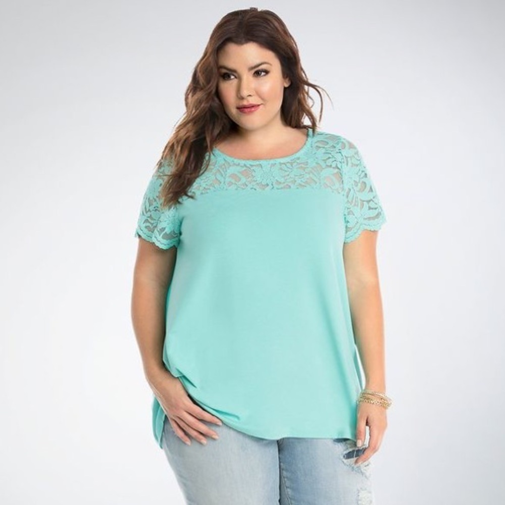 Torrid Women 1 / 1X Mint Green Lace Inset Tee